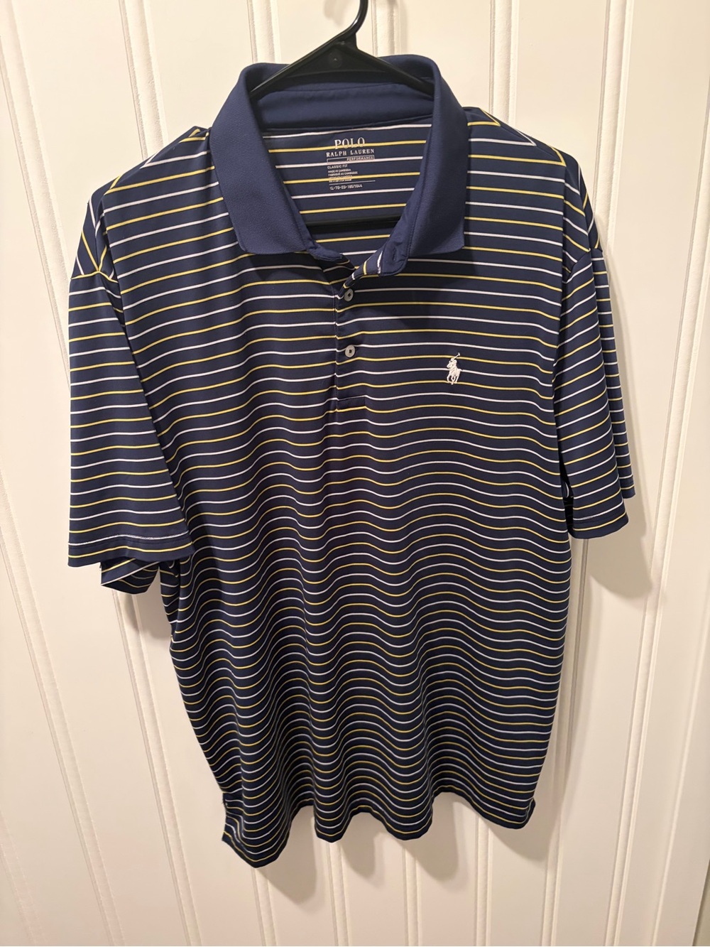 Polo Ralph Lauren Performance Shirt Mens Large Classic Fit Navy Yellow Golfing